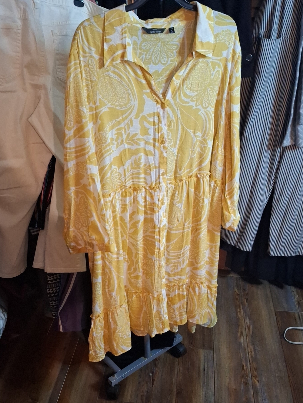 Mlle Gabrieole Yellow Printed Button-Front Women’s Dress 2X Preloved